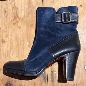 Chie Mihara Black and Navy Heeled Boots